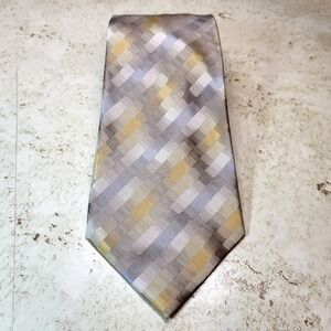 Dockers Geometric Optical Squares Silver to Gold Teflon Treated Silk Texture Tie